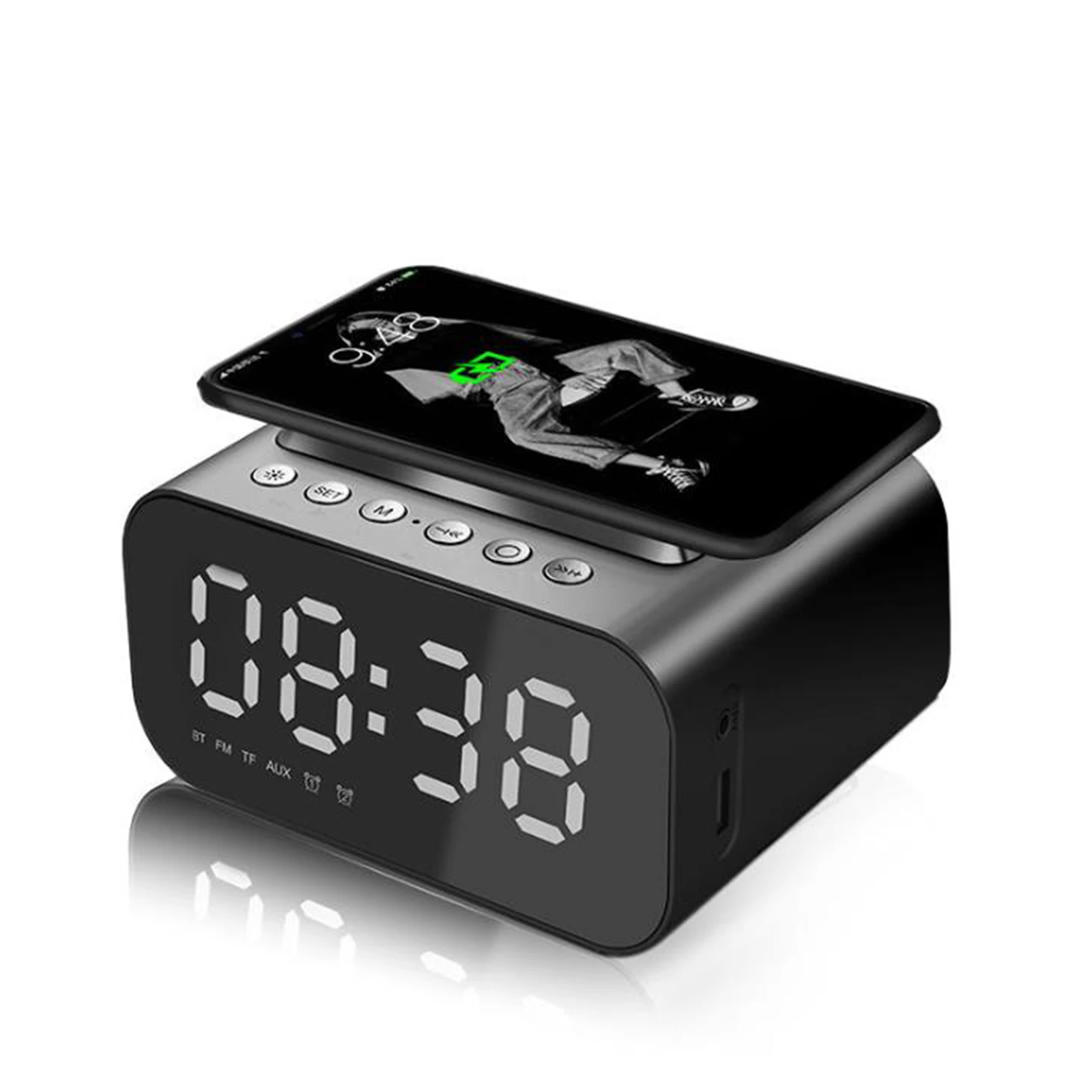 

Новый Bluetooth динамик с FM-радио светодиодный Будильник сабвуфер музыкальный плеер Повтор рабочего стола беспроводной