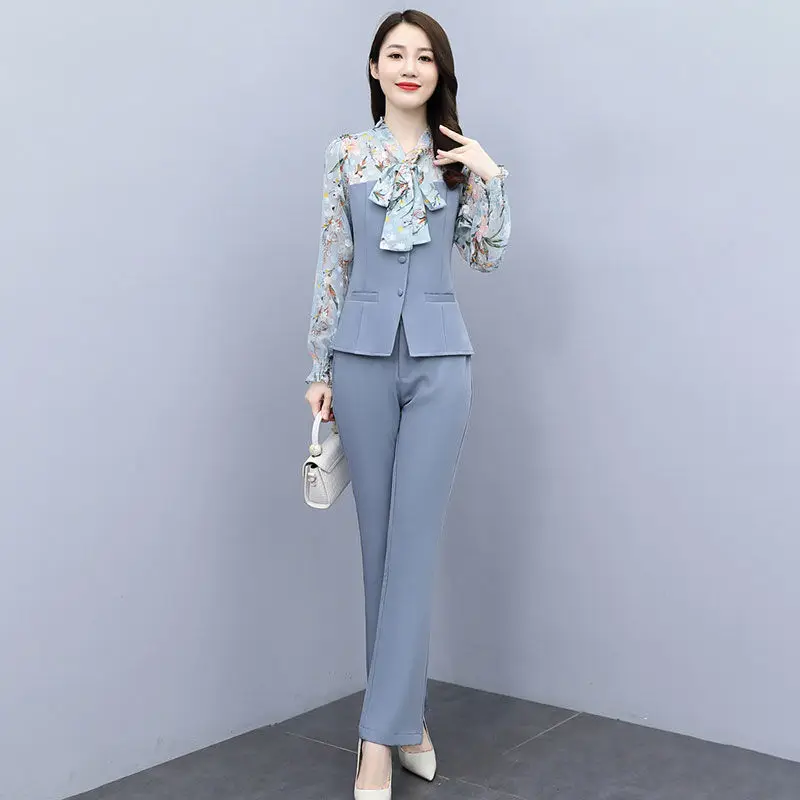 

Women's Suits Patchwork Floral Print Spring Jacket Female Wide Leg Pants Outfits Ladies Two-piece Clothing Suits Outfits G458