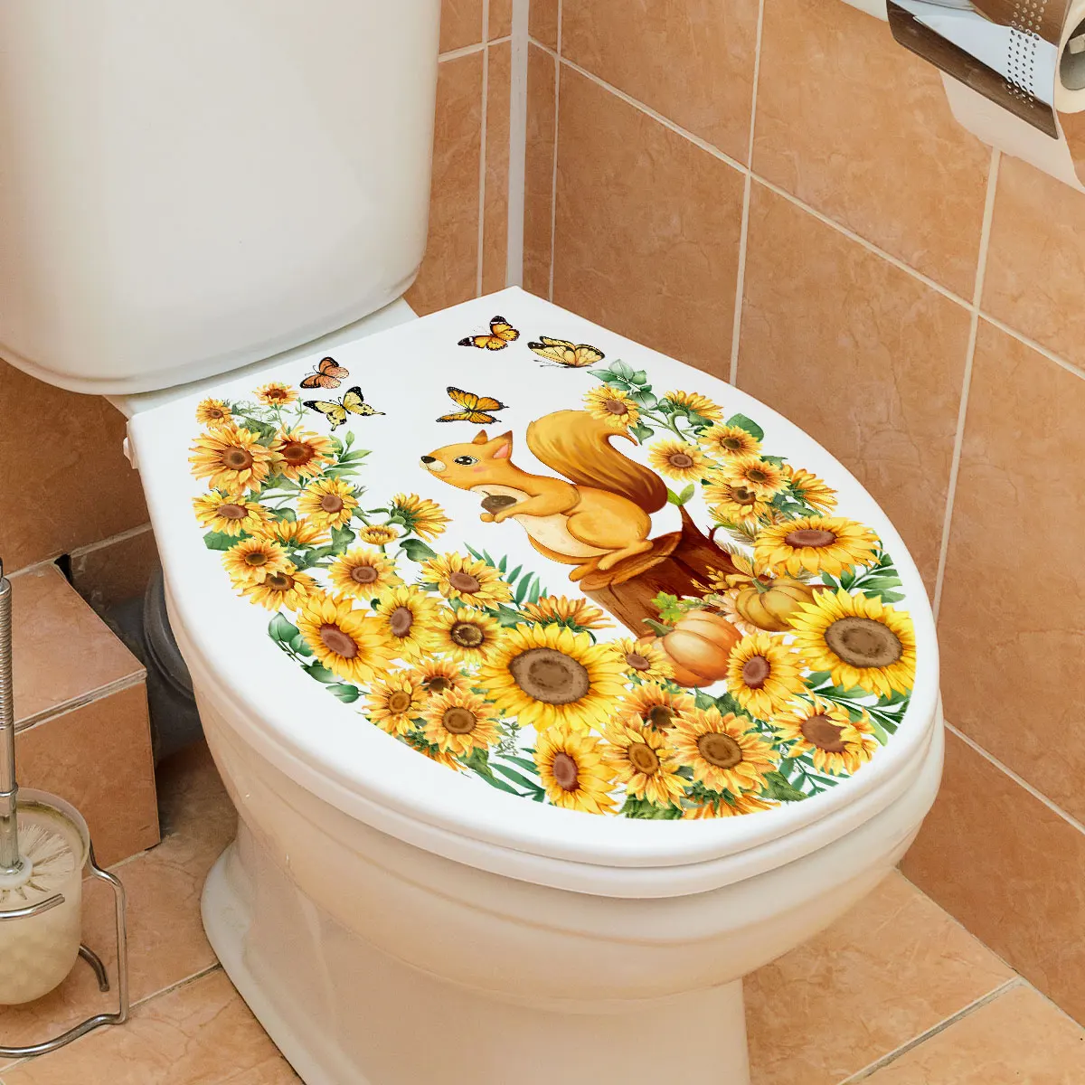 Наклейка на крышку унитаза с подсолнухом белкой бабочкой 3D цветком 1 шт.