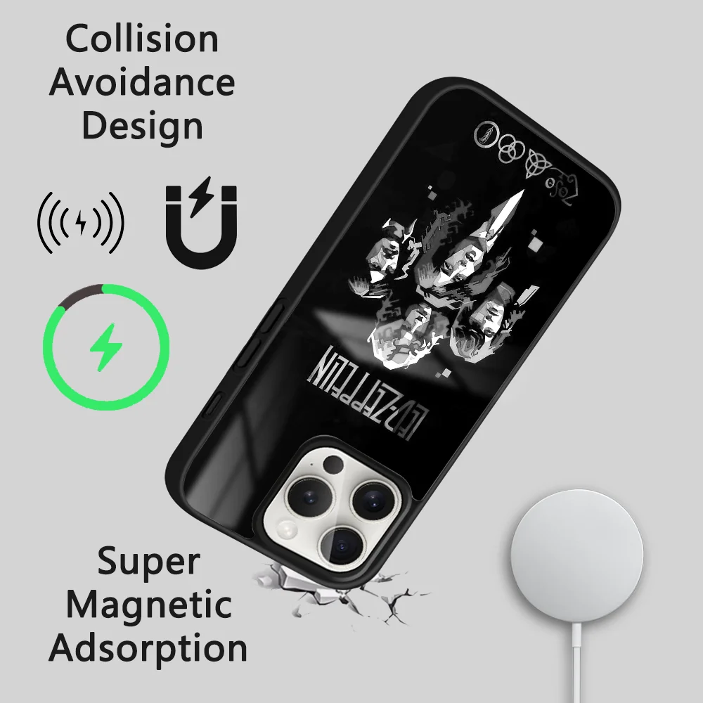 Band L-Led Z-Zeppelin Cool Phone Case For iPhone 16 15 14 13 12 11 Pro Max Plus Mini Magsafe Mirror Wireless Magnetic Cover