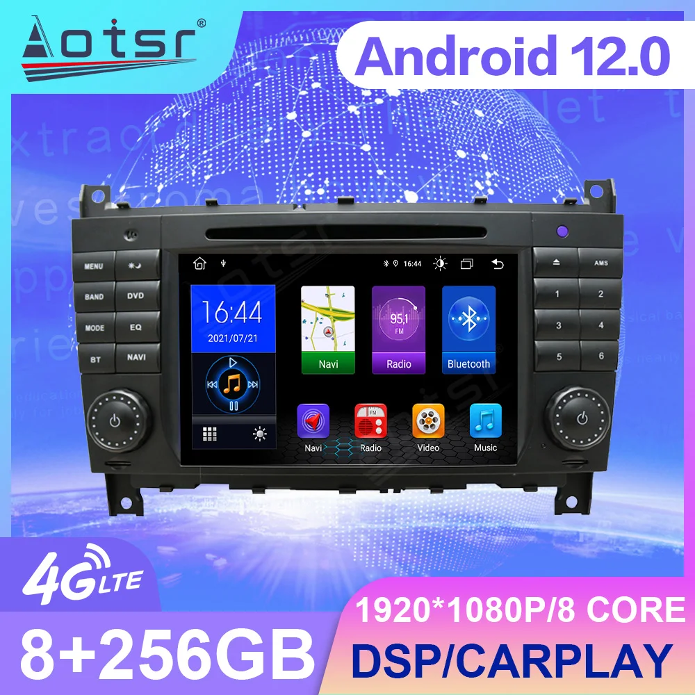 7-дюймовый автомобильный радиоприемник Android 12 для Benz C-Class W203 2004 2005 2006 2007 Экран Carplay