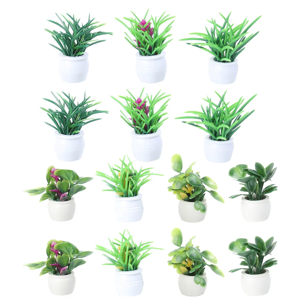 

14 Pcs Simulated Bonsai Artificial Plants Greenery Pots Decor Potted Plants Potted Model Decorate Artificial Mini Lego flowers