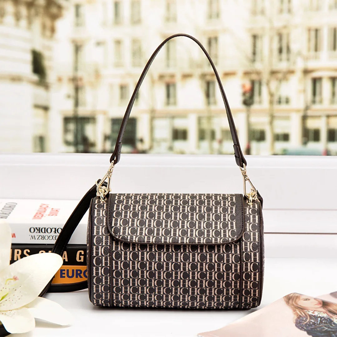 

Брендовая сумка CHCH, новинка 2023, стильная брендовая сумка-мессенджер с принтом, женская модная круглая маленькая сумка-ведро с текстурой 100% кожи