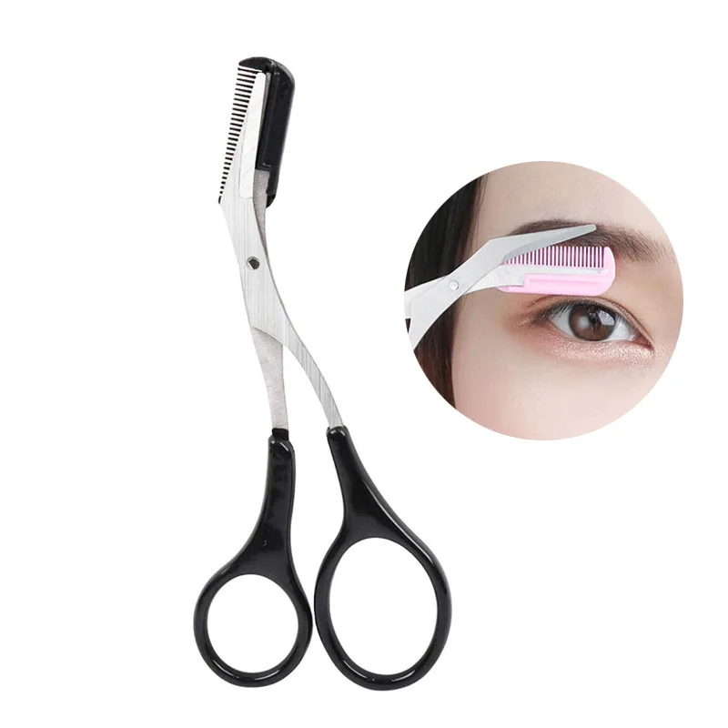 Stainless Steel Facial Hair Removal Shaver Cutter Eyebrow Trimmer Scissors Color Titanium with Comb Removable Makeup Accessories