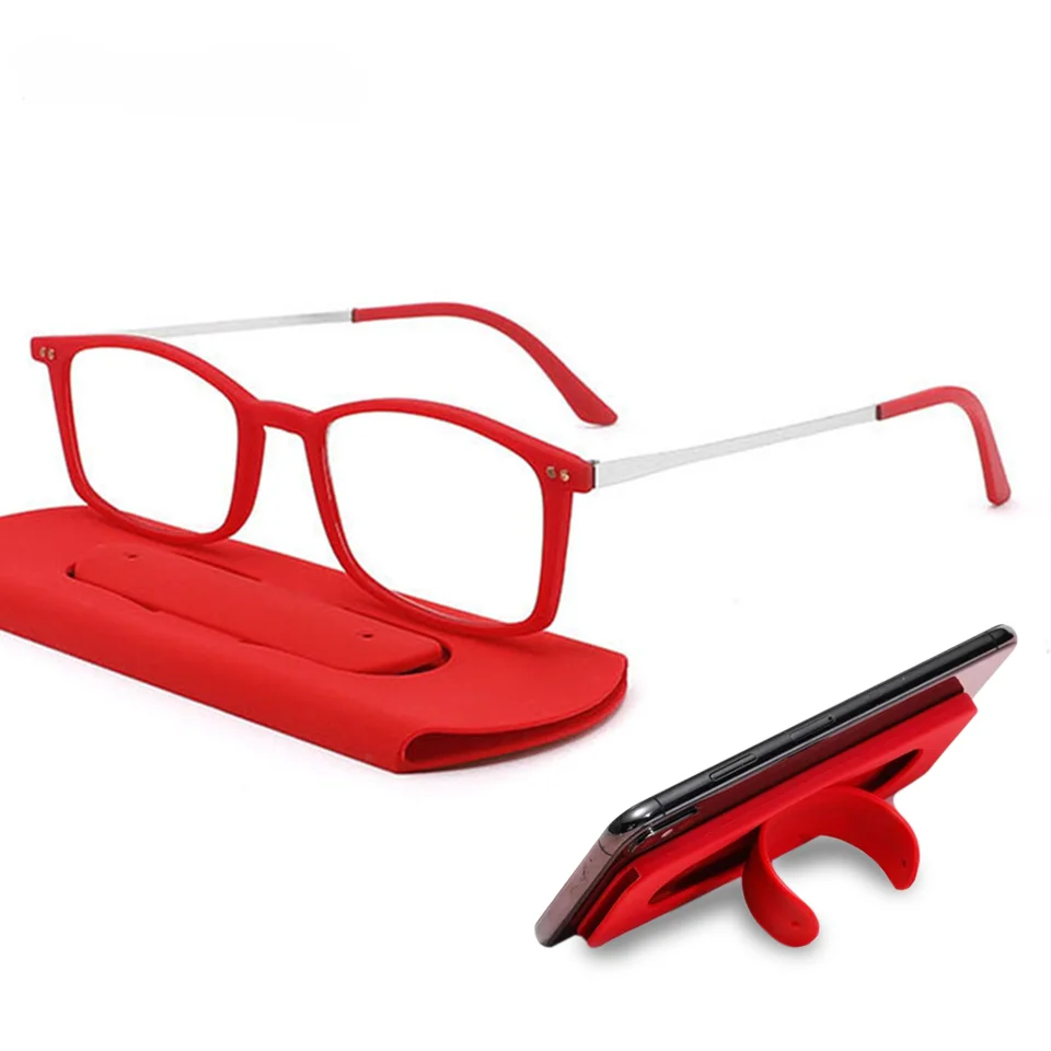 

SUXN Thin Reading Glasses Phone Sticker Men Metal +100 To +300 Women Square Computer Eyeglass Anti Blue Light