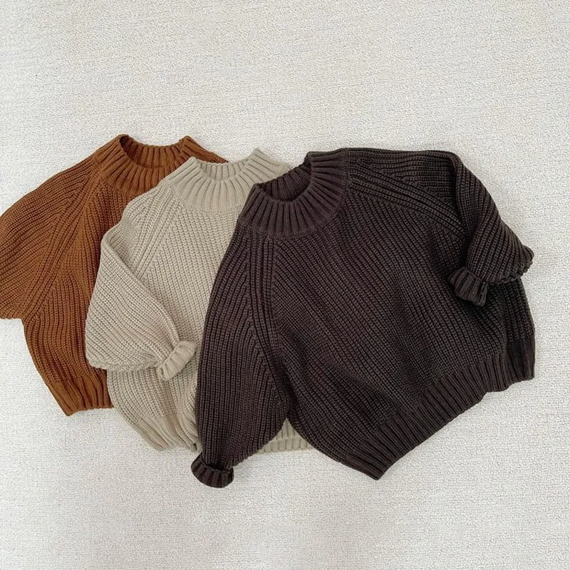 

Новый Винтажный свитер с напуском, детский Свободный пуловер для девочек, вязаные топы, повседневный простой однотонный костюм, зимняя верх...