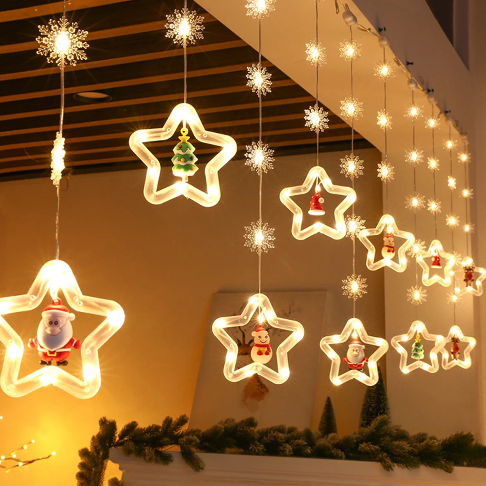 

Рождественское украшение в виде звездной елки, 10 футов, 120 светодиодов, сказочный светильник для дома и офиса, для помещений и улицы, питание ...