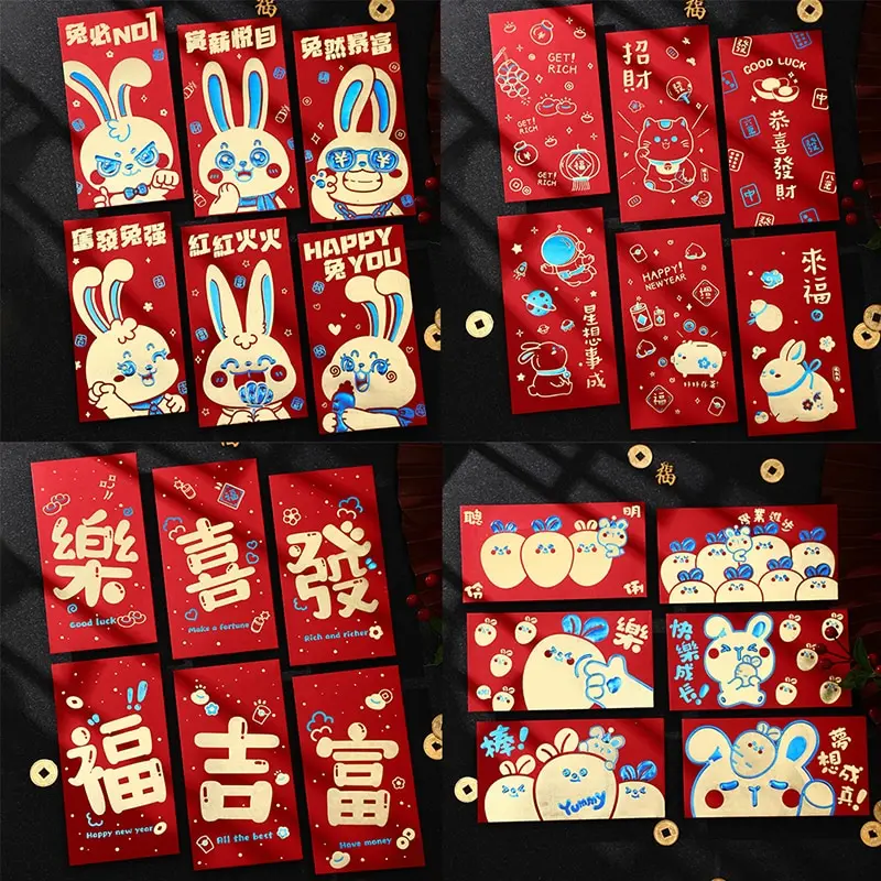 

6PCS Chinese New Year 2023 Rabbit Red Envelopes Spring Festival Red Packet Money Pouch Hongbao Red Gift Envelope