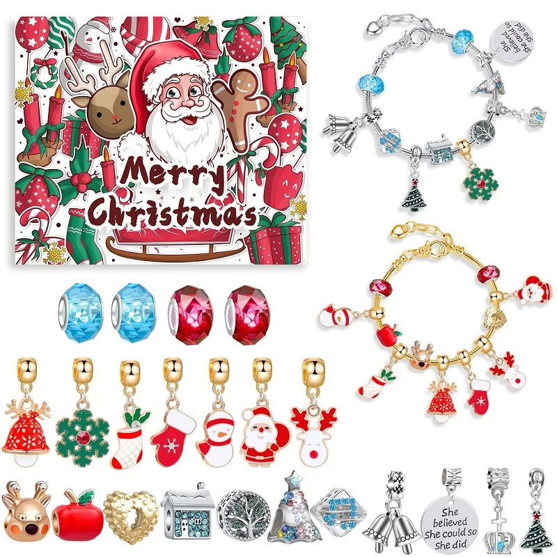 

2023 Christmas Advent Calendar Bracelets Countdown Calendar Christmas Themed DIY Jewelry Charm For Kids Christmas Themed Gifts