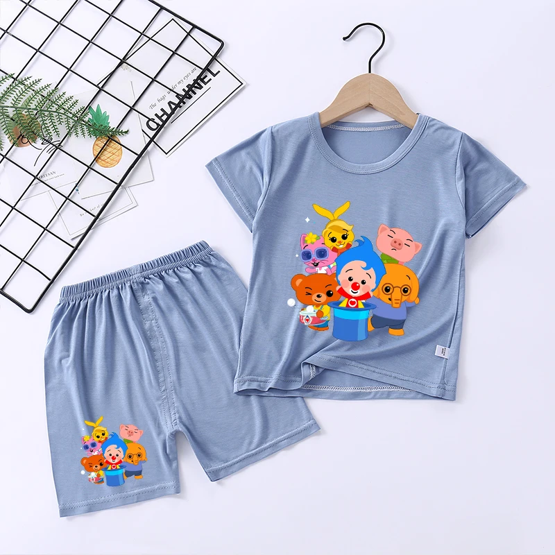 Фото Детские пижамы Plims Clown: комплекты домашней одежды, футболка и брюки, мультяшный аниме-дизайн, низкая посадка, летняя ночная рубашка для мальчиков №4