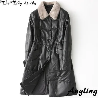 

2021 Women Fashion Genuine Real Sheep Leather Trench H3