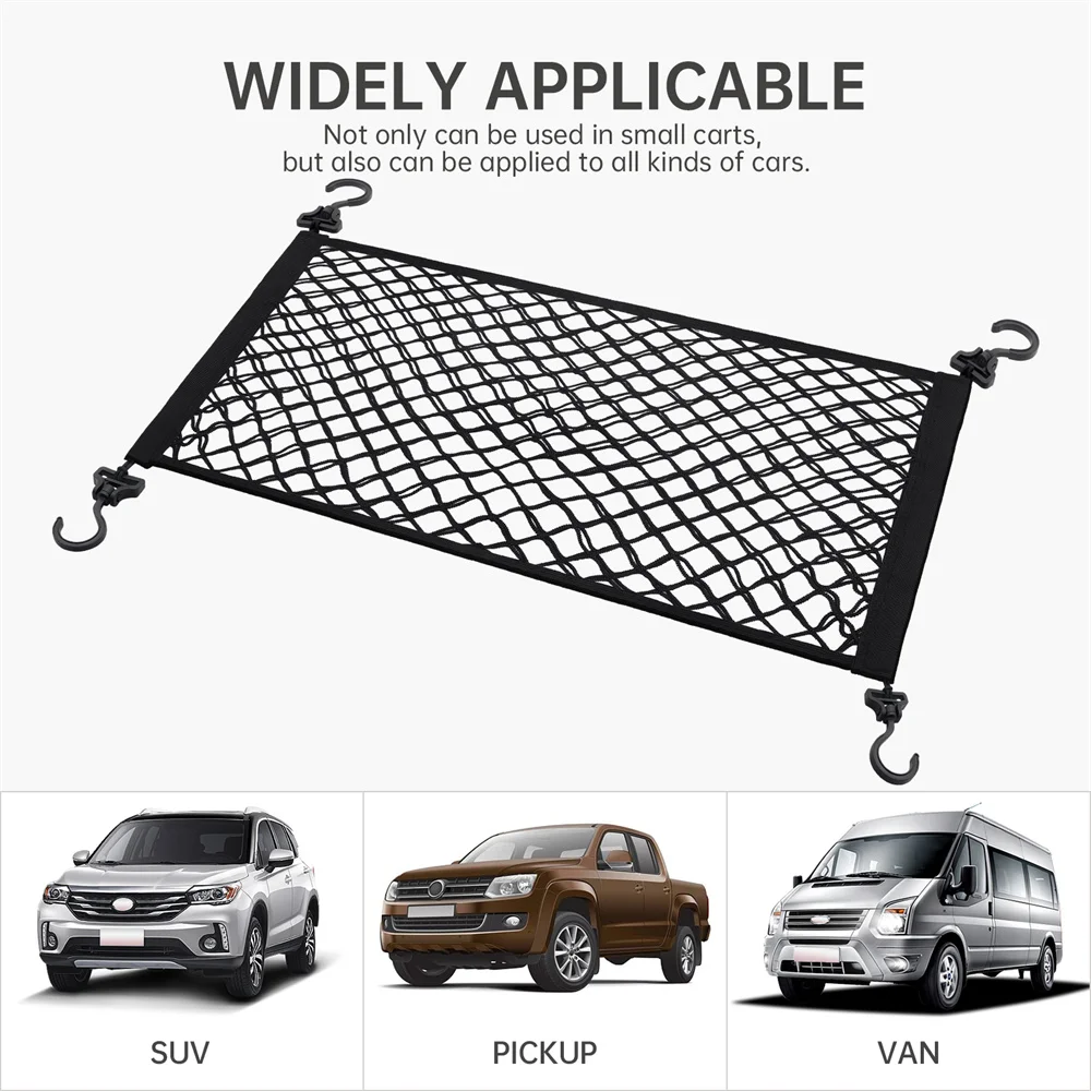 

Elastic Mesh Bag Sundry Storage Hanging Bag Luggage Trolley Universal Hooks Placement Nets 70cm*35cm with Hooks