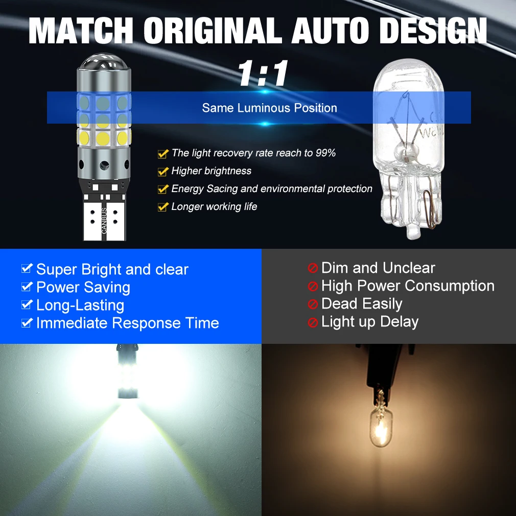 Фото XSTORM T10 Светодиодная лампа W5W LED 168 194 Canbus Nor Error 27SMD 3030 Автомобильные сигнальные огни Габаритная лампа номерного знака 6000K Белый 12 В №4