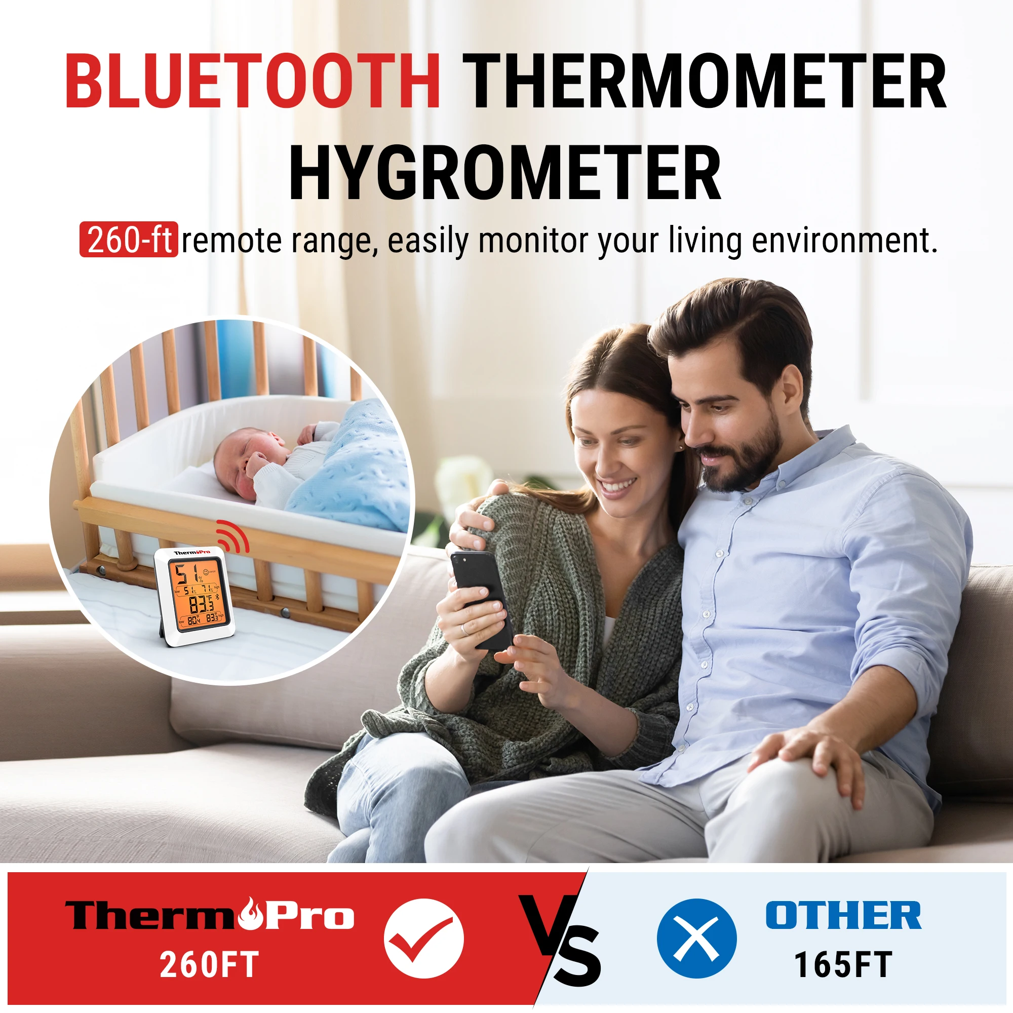 Беспроводной комнатный термометр-гигрометр ThermoPro TP350 80 м с приложением цифровой