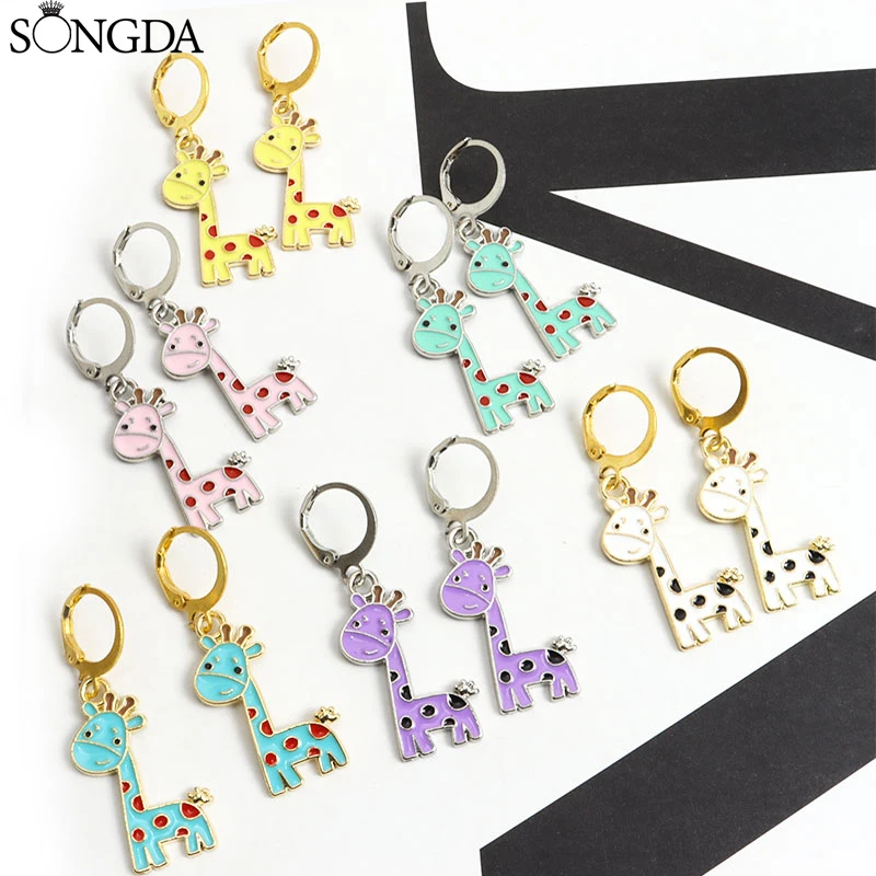 

Earrings For Women Giraffe Coloured Jewelry Lovely Korean Fashion Pendant Alloy Oil Dripping Enamel Drop Dangle Earrings Gifts