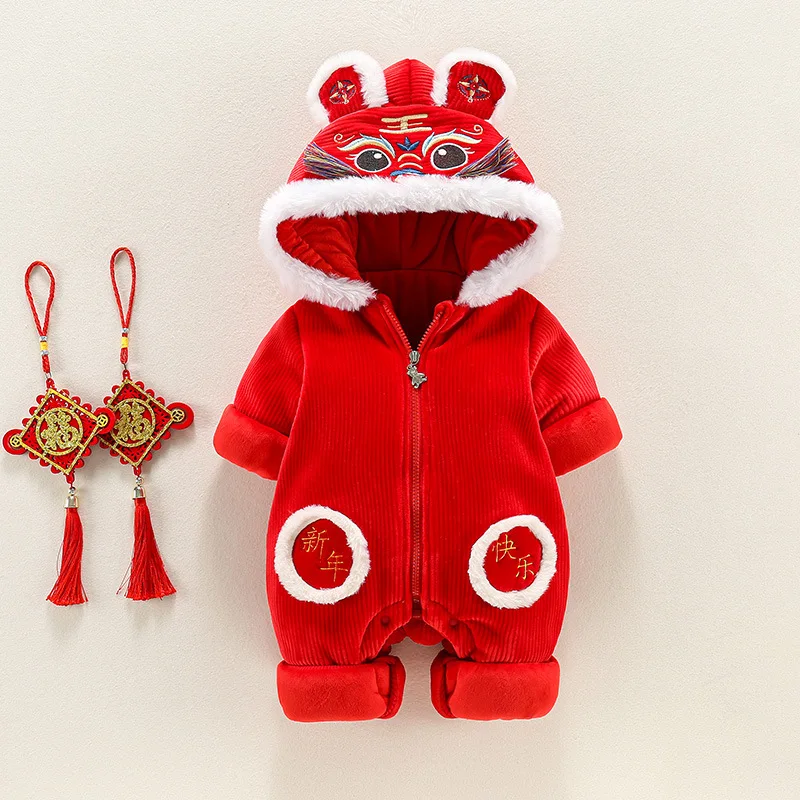 Традиционная китайская Новогодняя одежда комбинезон для новорожденных зимняя
