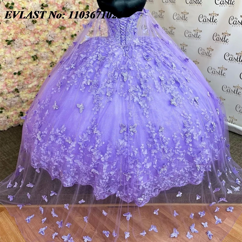 Платье-бабочка EVLAST с большим шлейфом фиолетовое бальное платье накидка