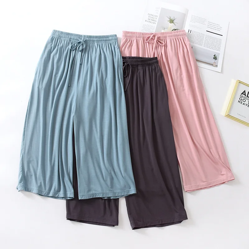 

Pajama Pants Women's Loose Summer Wide Legs Thin Modal Cropped Pants Solid Color Home Pajama Pants Plus Size Home Shorts