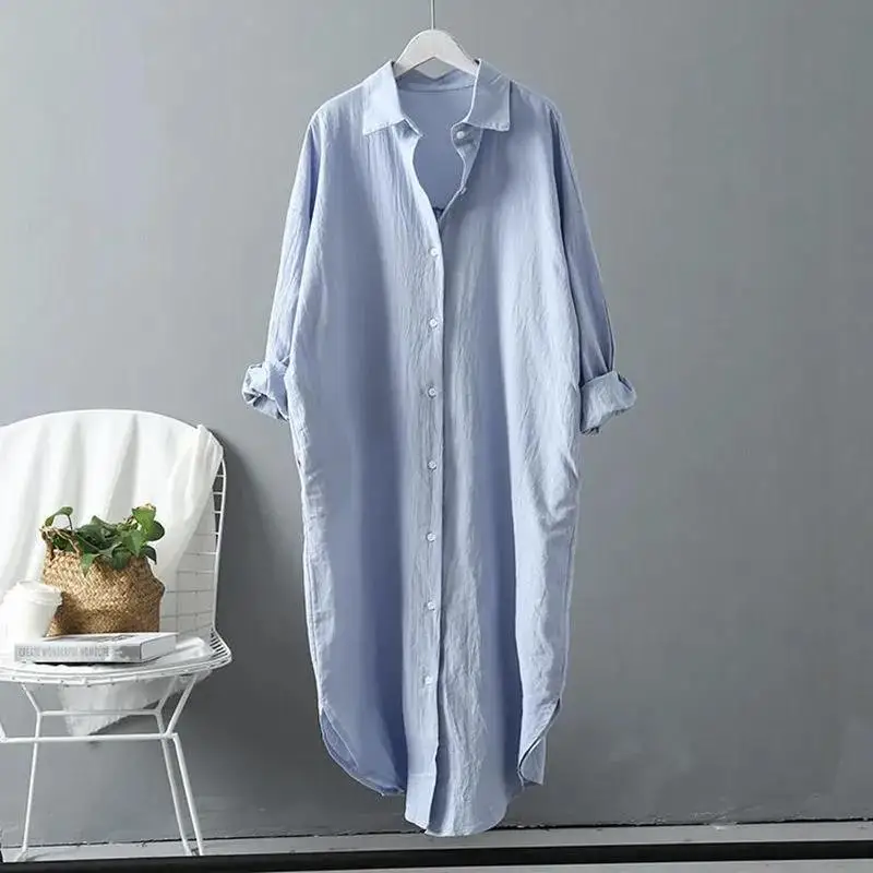 BTFG New Autumn Cotton Blouse Long Shirt Oversized Fashion Casual Tunic Ladies Loose Slim Elegant White Shirt Petticoat Women