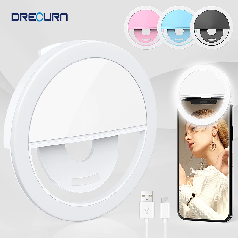 Светодиодная кольцевая лампа, портативный светильник с USB-зарядкой и зажимом для селфи, улучшение освещения для камеры, телефона, компьютера iPhone