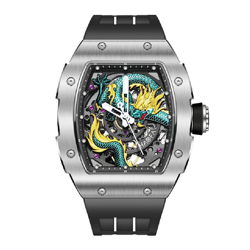 

Haofa 3D Dragon Automatic Watch For Men Sapphire Waterproof Self Winding Mechanical Mens Watch Luminous Luxury Stainless Steel