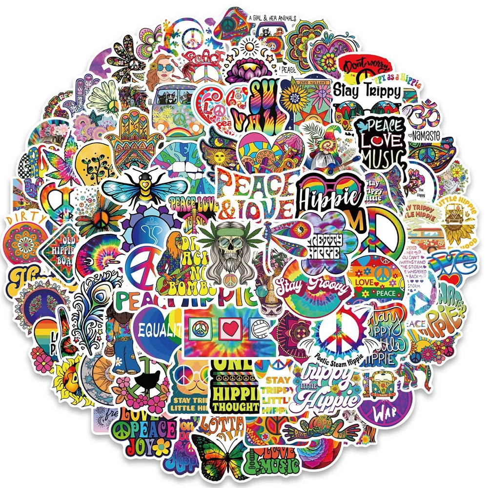 

10/30/50PCS Cartoon Hippie Style Stickers Personality Decoration Luggage Skateboard Guitar Helmet Waterproof Stickers Wholesale