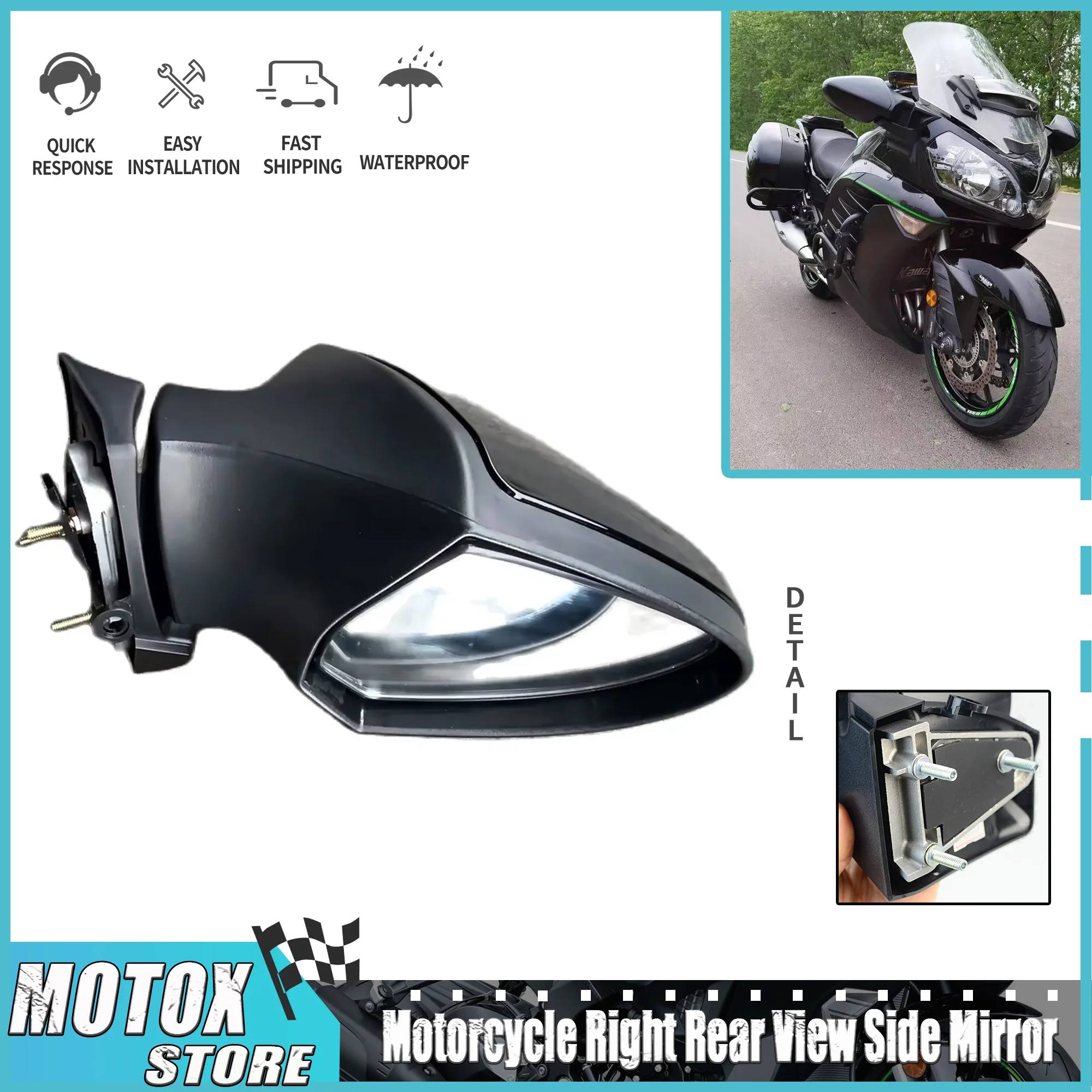 

Правое боковое зеркало заднего вида для мотоцикла, зеркала заднего вида, подходят для KAWASAKI Concours 14 GTR1400 ZG1400 2007-2009 GTR ZG 1400 2008