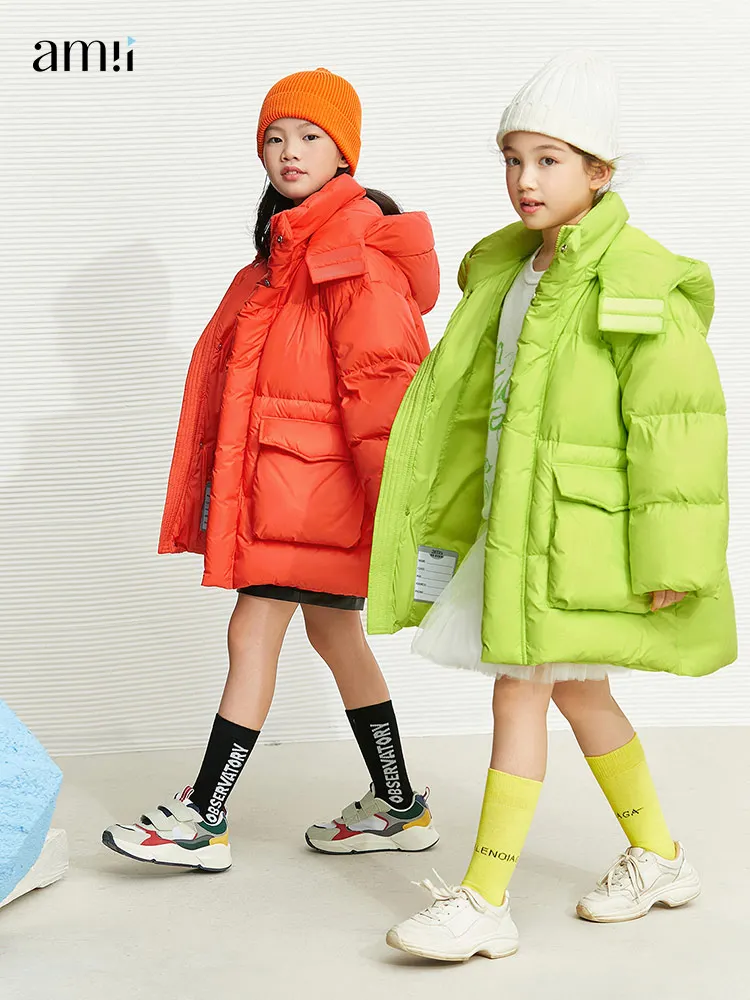 Детский пуховик для девочек amii зимняя куртка на 90% белом утином пуху женская
