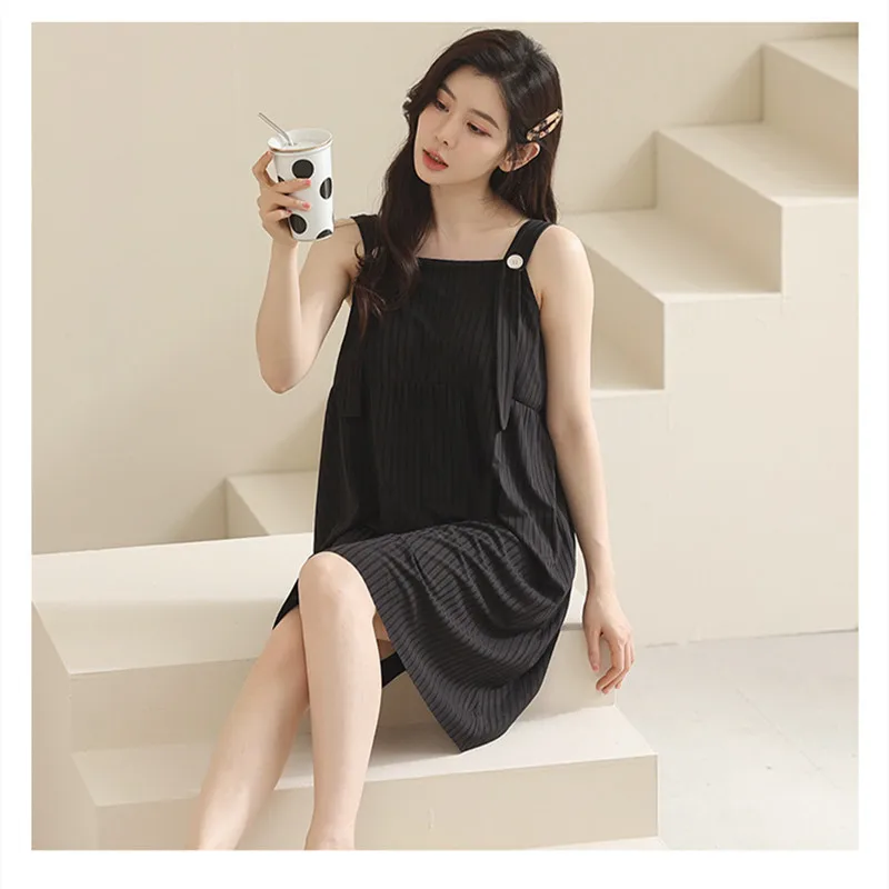 Yasuk Summer Fashion Women's Casual Bandage Sleepwear Loose Robe Pajamas Set  BigSize Solid Simple Button Vest Nightdress Soft