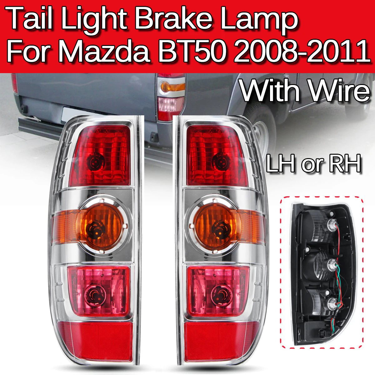 

Pair Car Rear Taillight Brake Lamp Tail Lamp for Mazda BT50 2007-2011 UR56-51-150 UR56-51-160 with Wire Harness