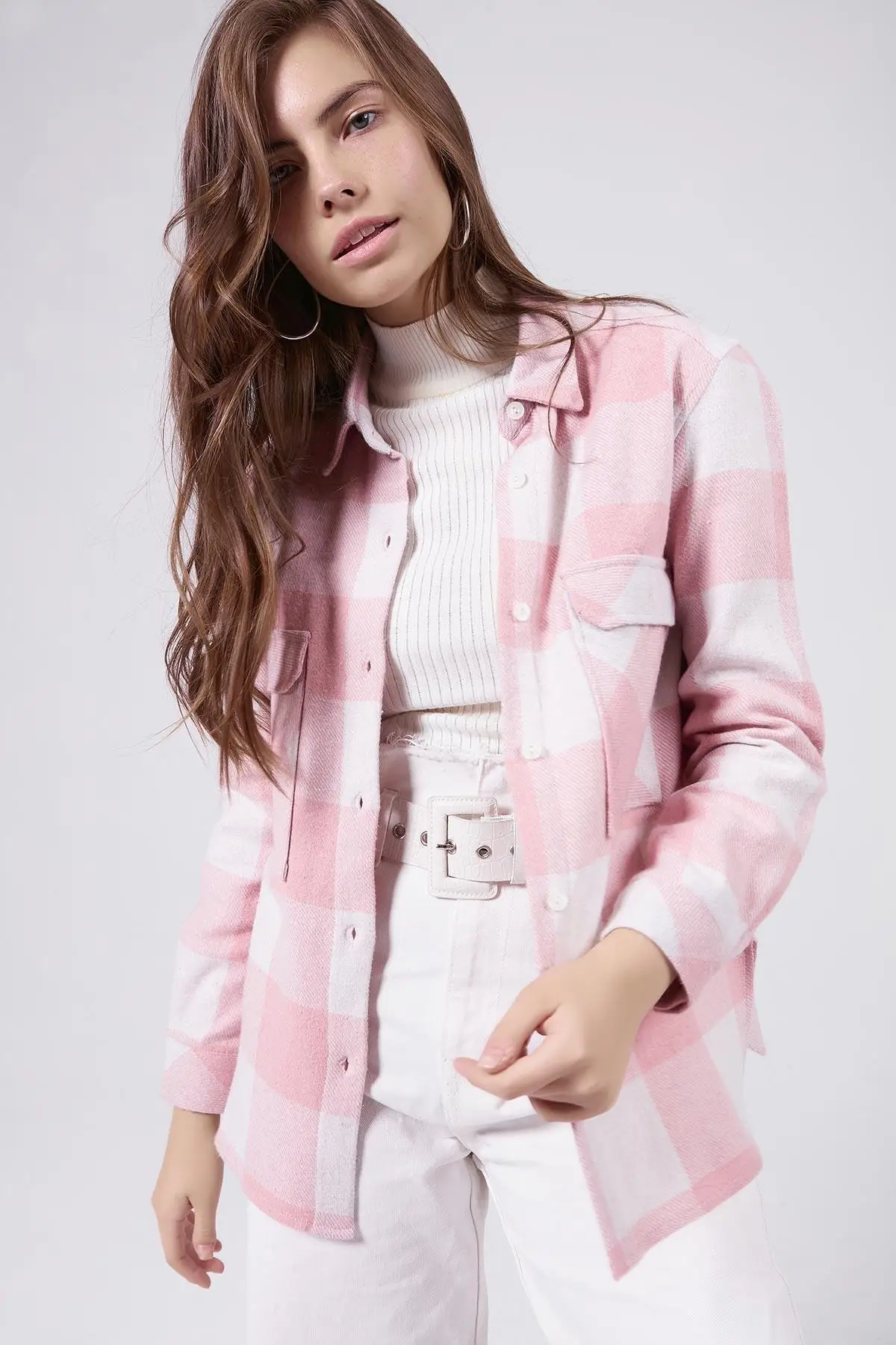 

Women Woman pink mobile detailed boyfriend woodcutter shirt