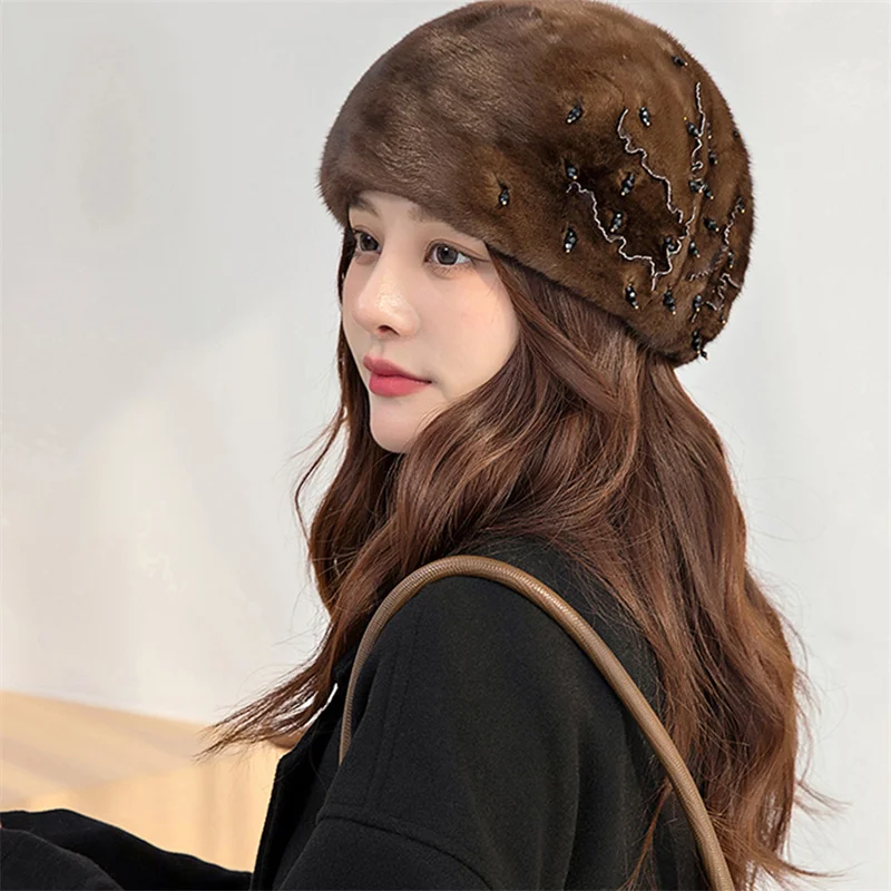 Mink Hat Female Winter Beret Whole Mink Mink Fur Winter Ear Protection New Fashion Middle-aged Mink Hat Female Warm  Comfortable