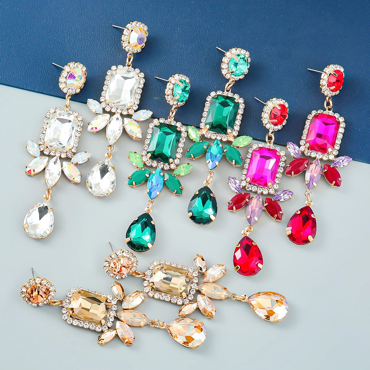 New Multicolor Rhinestone Drop Floral Dangle Earrings Womens Earrings Dinner Wedding Accessories Fashion Statement Jewelry