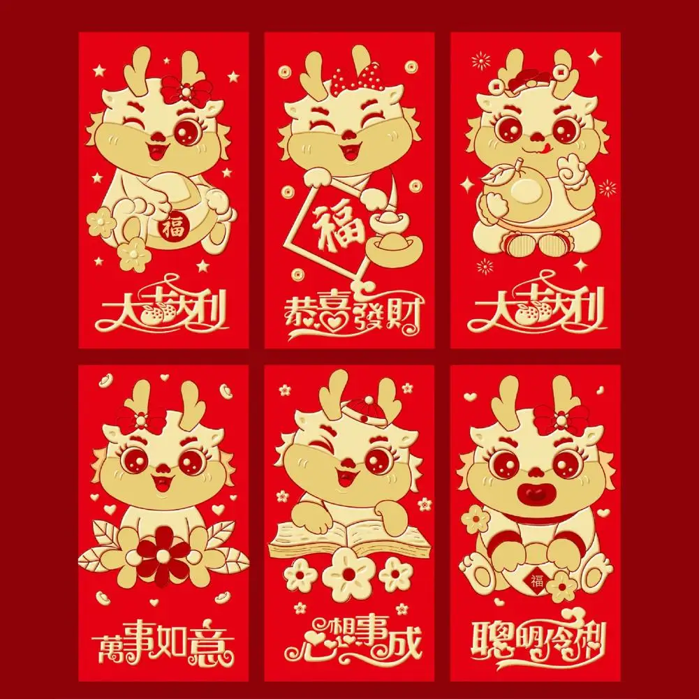 

Refined Practical Envelope Traditional Chinese Dragon Envelopes Unique Luck Money Bags for Spring Festival Celebrations 6pcs Set