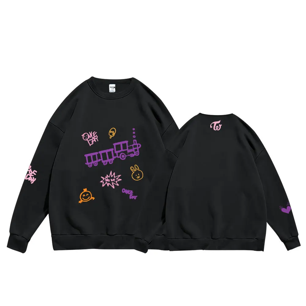 

Повседневный трендовый пуловер с капюшоном и круглым вырезом KPOP, двойной хлопок, свитер, флисовая толстовка SANA NaYeon, подарки для пар