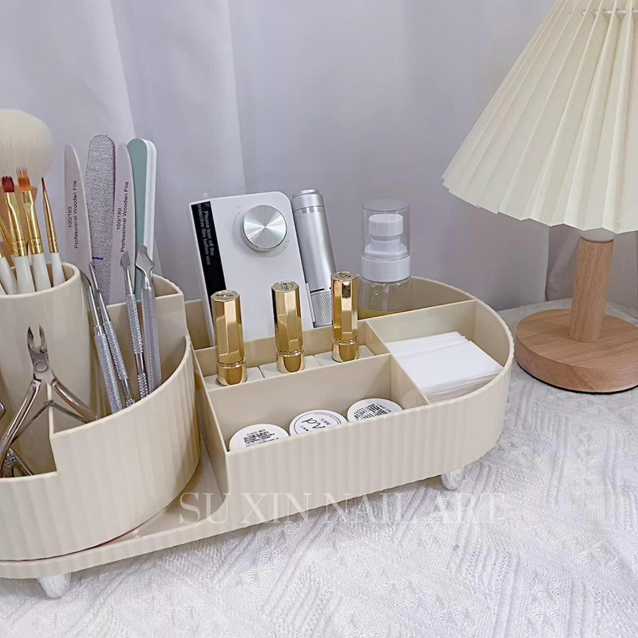 

360° Rotating Nail Art Organizer Container Gel Polish Remover Cleaning Cotton Pad Swab Box Storage Case Accessories Tools