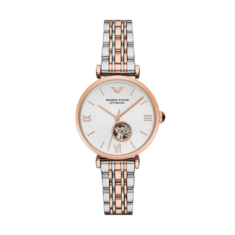 Famous Brand Automatic Women's Mechanical Watches Stainless Steel Rose Gold Casual Style Female Watch Push Button Hidden Clasp