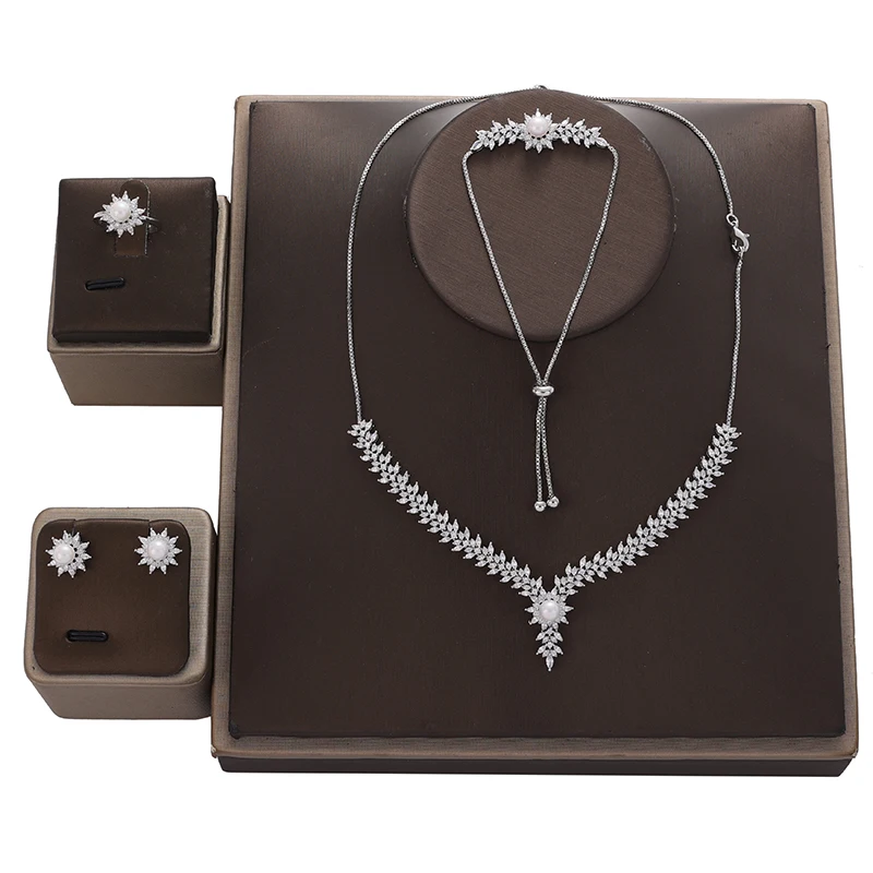 

Jewelry Set HADIYANA New Round Pearl Necklace Bracelet Ring Earrings Women's Wedding Zirconia Set CN3340 Bijoux Mariage