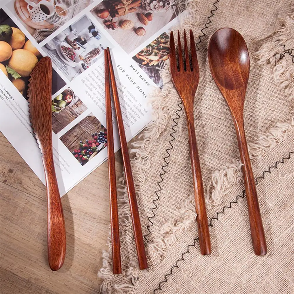 

Hot Sale Japan Style Wooden Tableware Set Spoon Fork Chopsticks with Storage Case Travel Cutlery Set
