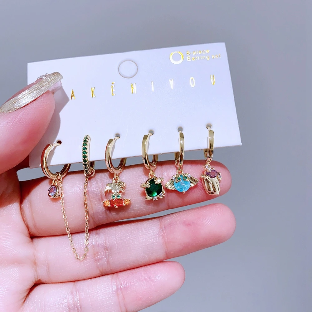 6 шт./компл. смешанные серьги-подвески с цирконием для женщин позолоченные