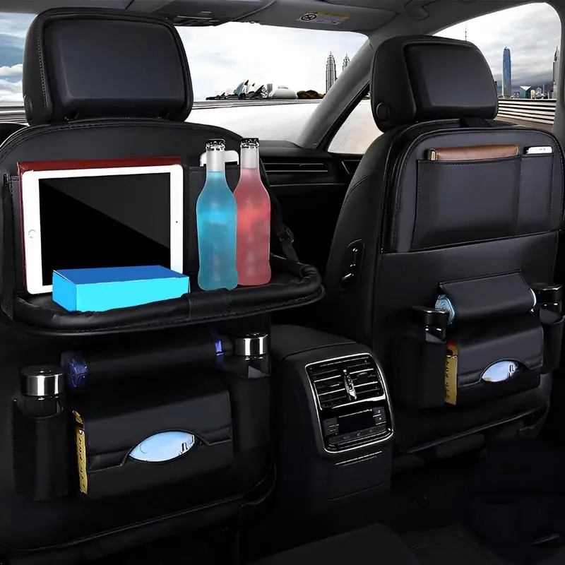 

Car Seat Leather Storage Bag Car Seat Back Hanging Bag Foldable Dining Table Multifunctional Miscellaneous Rack Car Accessories