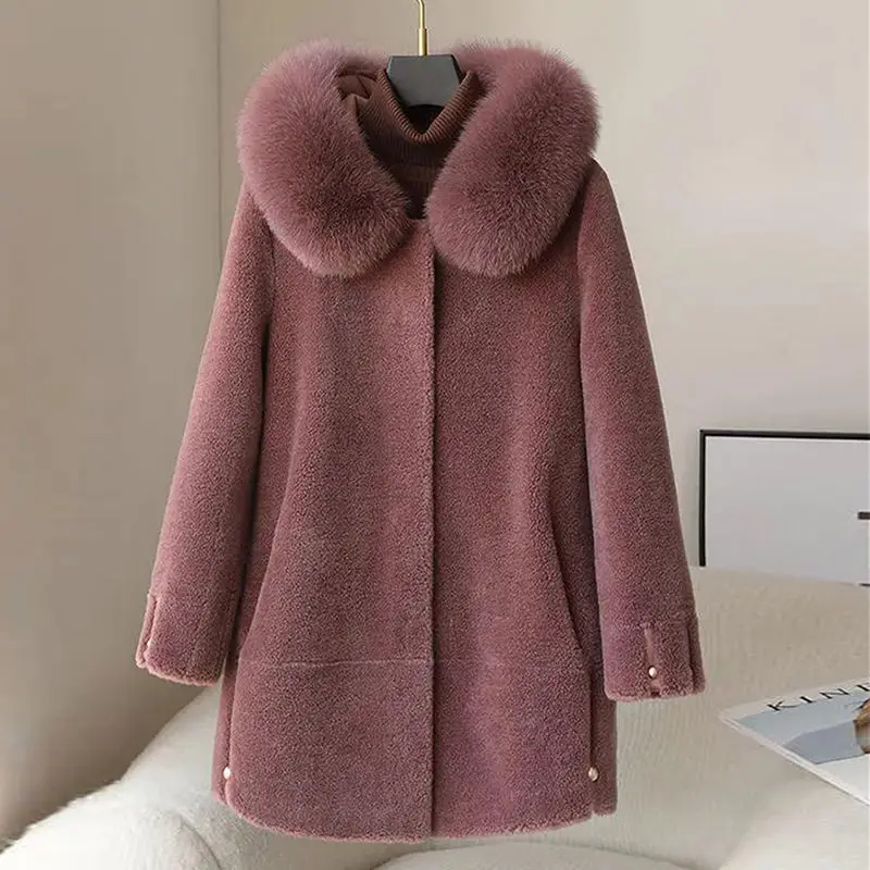 Women's Sheep Shearling Coats for Women 2023 Winter Clothing Hooded Solid Real Fur Coat Female Wool Jackets Casaco Feminino E618