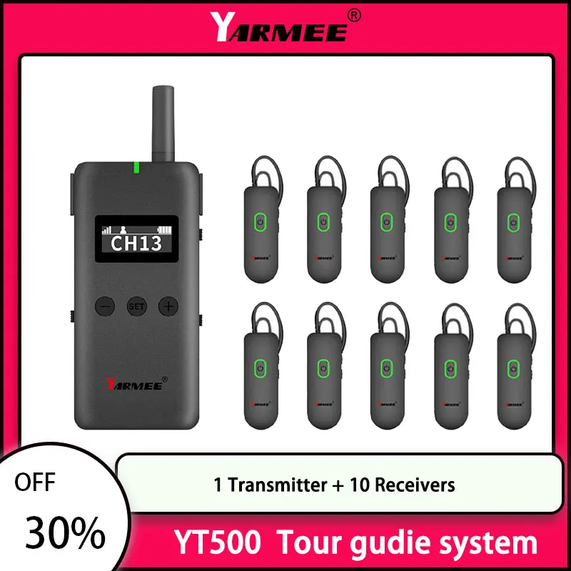 

YARMEE Ear Hook Audio Wireless Tour Guide System 1 Transmitter + 10 Receivers With Microphone Earphone For Travelling Umrah Hajj