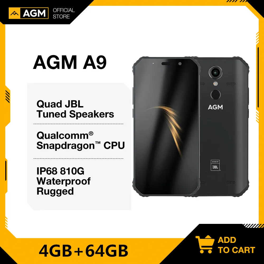 AGM-teléfono inteligente A9 JBL con Android 5,99, 8,1 ", FHD + 4G + 64G, 5400mAh, resistente al agua IP68, altavoces de cuatro cajas