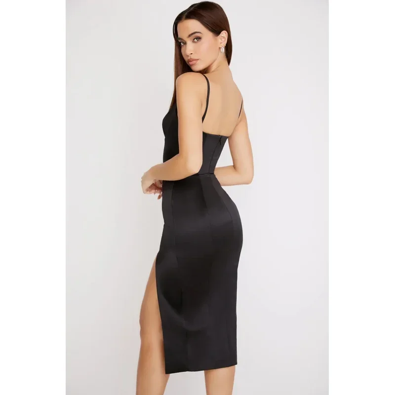 Летнее облегающее атласное красное платье Mingxi для дня рождения сексуальное миди