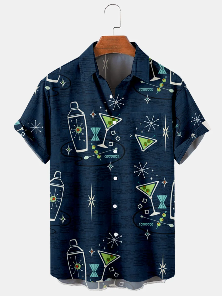

2022 New Cross 4 Wine Bottle 3d Digital Printing Trend Loose Short-sleeved Shirt Men's Top