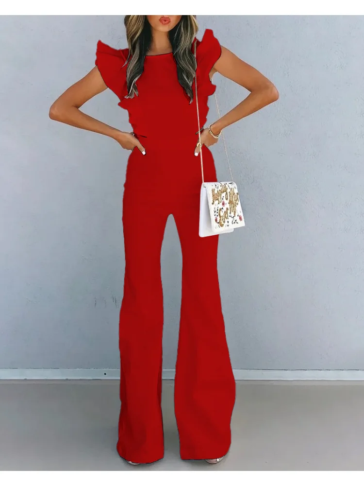 

Flutter Sleeve Cutout Ruffle Hem Jumpsuit