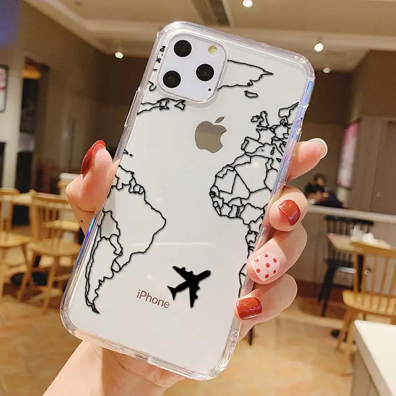 Luxury World Map Travel Soft TPU Phone Case For iPhone 14 13 12 11 Pro XR XS Max Clear Silicone Cover