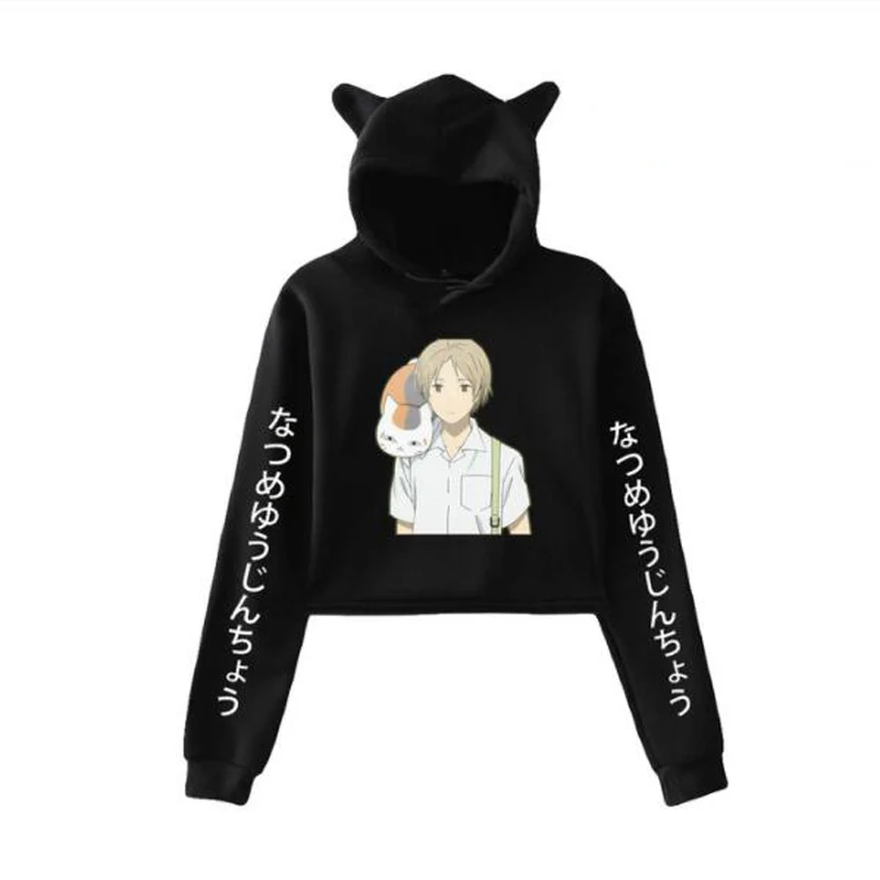 

Natsume's Book of Friends Japan Anime Natsume Yuujinchou Crop Top Hoodie for Girls Kawaii Cat Ear Harajuku Cropped Sweatshirt