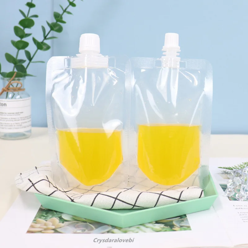 

100pcs 100ml~500ml Transparent Stand up Spout Beverage Bags Plastic Spout Pouches for Party Wedding Fruit Juice Beer with Funnel